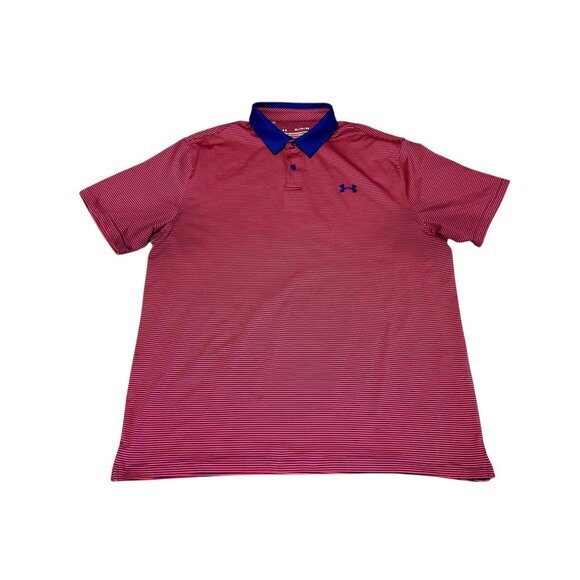 Under Armour Mens XL  TG Red & Blue Striped Polo Shirt With Moisture-Wicking - Picture 3 of 15